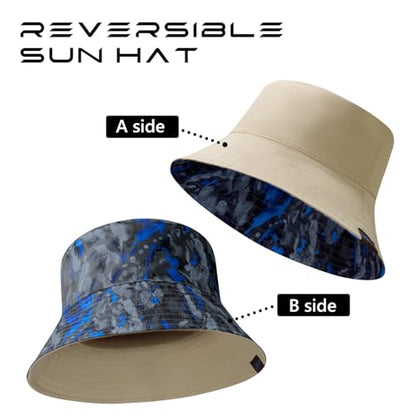 UPF 50+ Reversible Sun Hat - color: Khaki/Blue&grey Camo, size: Medium