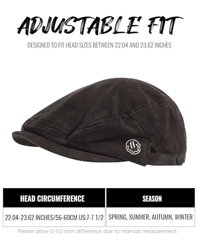 Croogo Men's Newsboy Flat Cap Corduroy Ivy Cap Casual Winter Duckbill Hat Irish Catsby Golf Beret Hat - color: Bl27-coffee