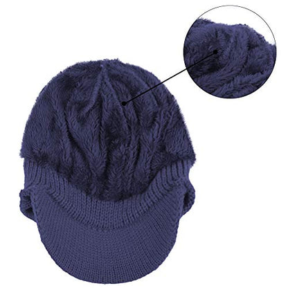 Original One Winter Ear Flap Visor Beanie Lining Hat with Billed Knit Brimmed Cap - color: Blue