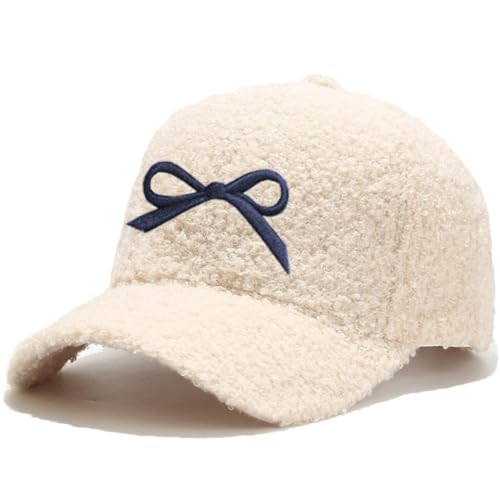 Winter Baseball Cap for Women Lamb Wool Solid Color Warm Baseball Cap for Outdoor Travel - color: B Beigenavy