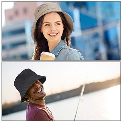SATINIOR 4 Pcs Bucket Hat Summer Cotton - color: Black, White, Khaki, Dark Grey, size: Large