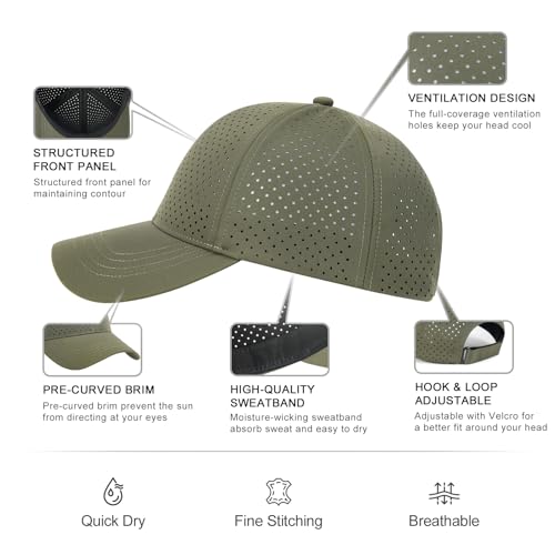 FEINION Men Laser Mesh Breathable Snapback Baseball Cap - color: Army Green