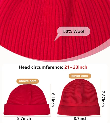 Wool Fisherman Beanie for Men Wome, Thin Knit Winter Hats Skull Cap - color: Red