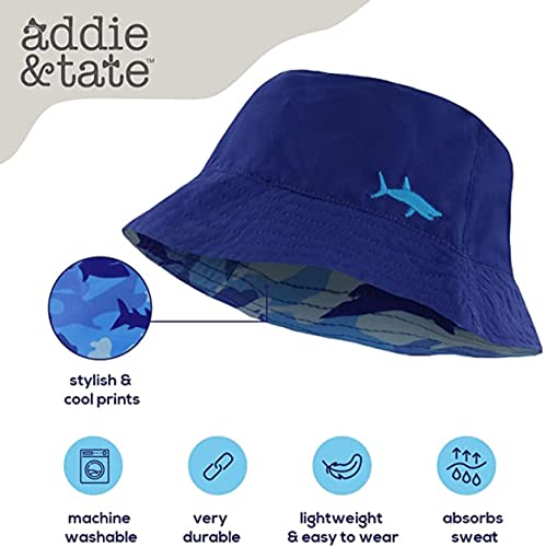 Kids Bucket Hat for Girls & Boys, Packable Fun & Cool Reversible Beach Sun Teen Toddler Bucket Hat - Ages 3-14 Years - color: Blue/Camo Shark, size: 3-7 Years
