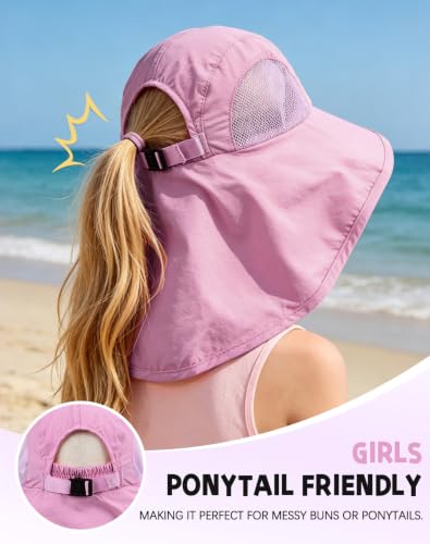 ZOORON 2-Pack Kids Sun Hat with Neck Flap, Bucket Hat for Girls Boys - color: Pink+purple