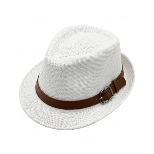 Straw Fedora Hat for Men Panama Hat Short Brim Summer Sun Hat - color: A-white