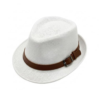 Straw Fedora Hat for Men Panama Hat Short Brim Summer Sun Hat - color: A-white