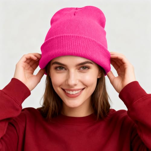 ZOORON Beanie for Men Women Warm Winter Hat Unisex Soft Knit Cuffed Beanie - color: Rose