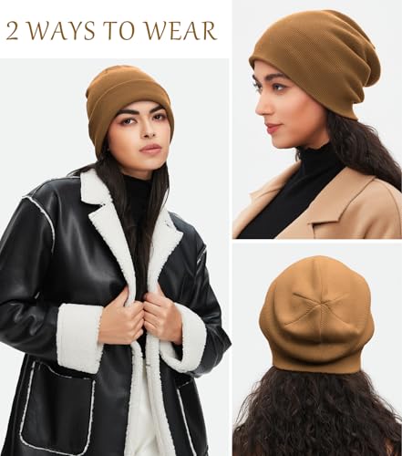 100% Cotton Beanie for Women Men Soft Knit Beanies Warm Winter Hat - color: Brown