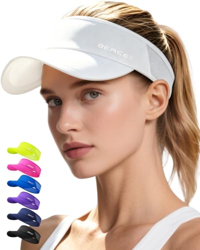 BEACE Sun Visor Hat Women Men-Sports Lightweight Wicking Stretchy Sunvisor Cap for Golf Tennis Running Pickleball Beach - color: White