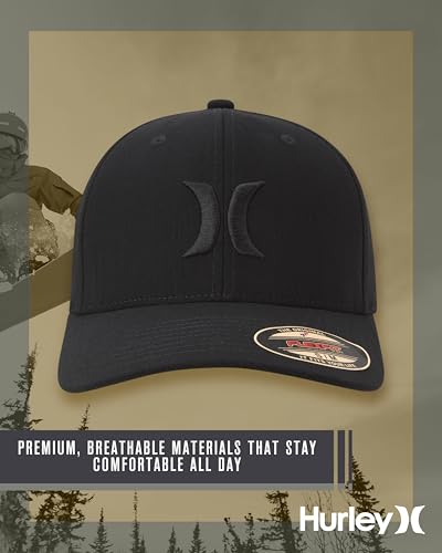 Hurley Men's Caps - One & Only Flexfit Baseball Cap - Fitted Hats for Men (S-XL) - color: Black (Black), size: Small-Medium