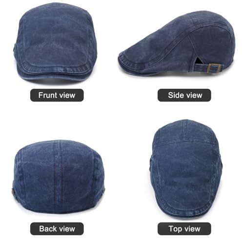 Initlove Mens Newsboy Cap Washed Beret Ivy Hat Flat Hats for Cabbie Driving - color: Navy