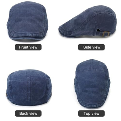Initlove Mens Newsboy Cap Washed Beret Ivy Hat Flat Hats for Cabbie Driving - color: Navy