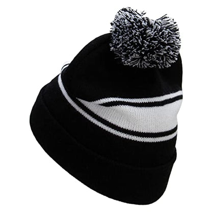 e4Hats.com Striped Pom 12 inch Cuff Long Beanie - color: Black White