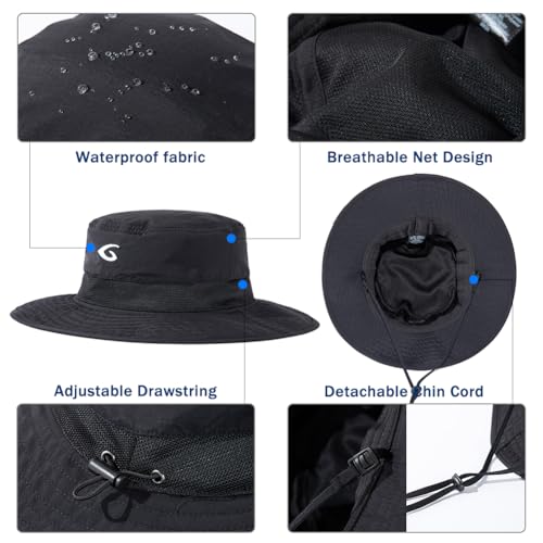 TOP-EX Oversized Waterproof Mesh Sun Hat for Big Heads with Wide Brim - color: Black-2.7"brim, size: Medium-Large