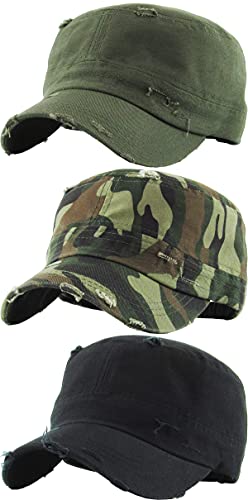 Funky Junque Vintage Newsboy Cap, Women's Cadet Cabbie Hat - color: 3 Pack: Distressed Black, Olive, & Camo