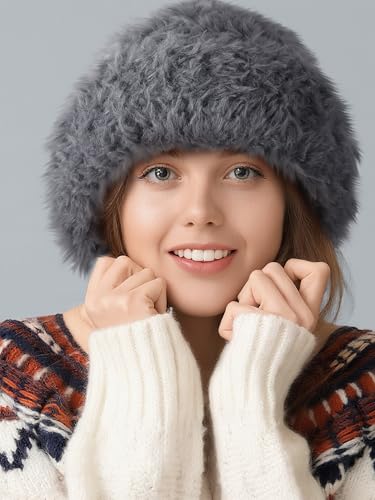 Furry Balaclava Ski Mask for Man Woman, Fluffy Winter Face Cover - color: Dark Grey