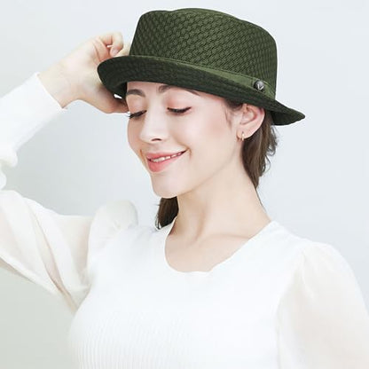 The Hat Depot Unisex Light Weight Classic Soft Cool Mesh Pork Pie hat - color: Olive, size: Small-Medium