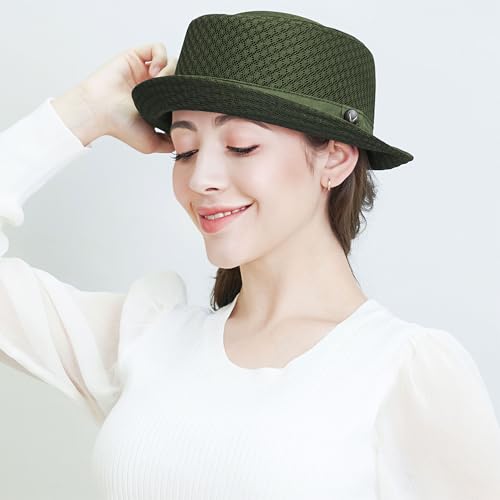 The Hat Depot Unisex Light Weight Classic Soft Cool Mesh Pork Pie hat - color: Olive, size: Large-X-Large