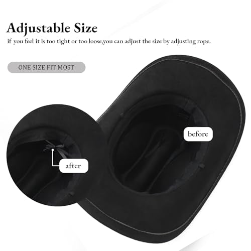 LIDHAY Cowboy Hat for Women Men with Shapeable Wide Brim Western Suede Hat for Cowboys and Cowgirls - color: Black