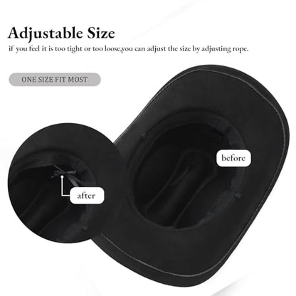 LIDHAY Cowboy Hat for Women Men with Shapeable Wide Brim Western Suede Hat for Cowboys and Cowgirls - color: Black