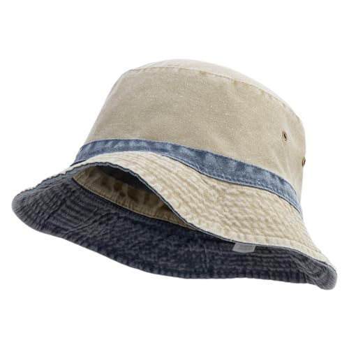 e4Hats.com Big Size Reversible Bucket Hats - color: Khaki Navy, size: X-Large-XX-Large
