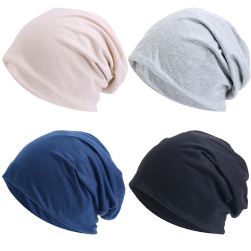 Tergy 4/10/12 Pieces Unisex Beanie Hats for Men Women Slouchy Beanie Hip-Hop Caps Lighweight Soft Skull Caps for Chemo Sleep - color: 4 Colors