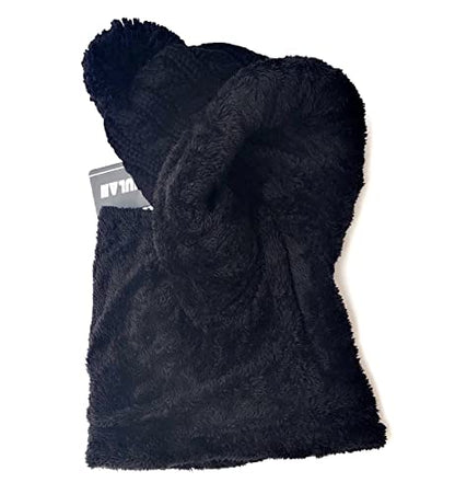 HUAMULAN Women Winter Knit Beanie Hats One Piece Fleece Lined Balaclavas - color: Black