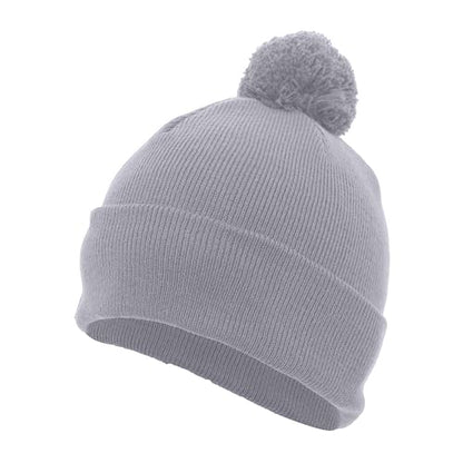 Pacific Headwear Unisex Adult Pacific Headwear Knit Fold Over Pom-pom Beanie - color: Silver, size: One Size