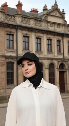 One-Piece Hijab Baseball Cap for Women Quick Dry Sun Hat Outdoor Headscarf - color: Black