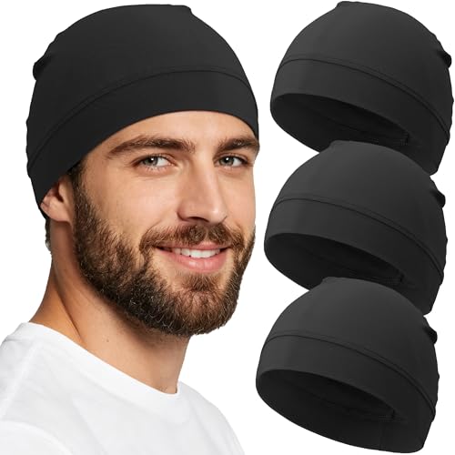 3-Pack 100% Cotton Skull Cap for Men Women Helmet Liner Caps - color: 3pcs Black