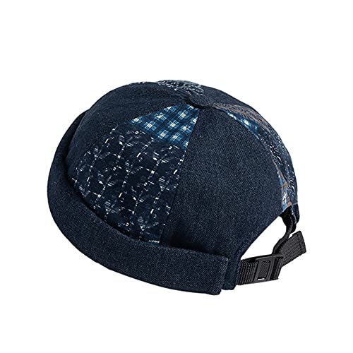 Men Hats Docker Cap Hats Beanie Sailor Cap Worker Hat Rolled Cuff Retro Brimless Hat with Adjustable (318-Dark Blue)