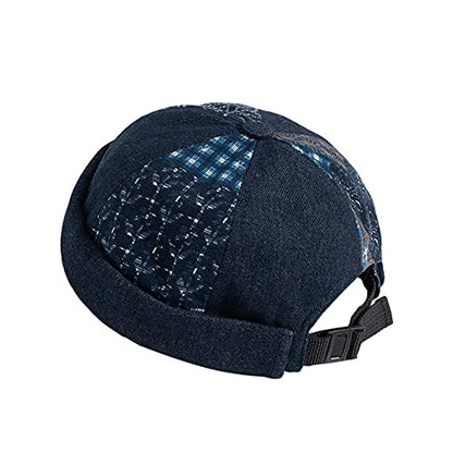 Men Hats Docker Cap Hats Beanie Sailor Cap Worker Hat Rolled Cuff Retro Brimless Hat with Adjustable (318-Dark Blue)
