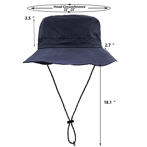 woogwin Waterproof Bucket Rain Hat with Chin Strap Quick Dry Packable Boonie Sun Hat Safari Hat UV Protection - color: Navy