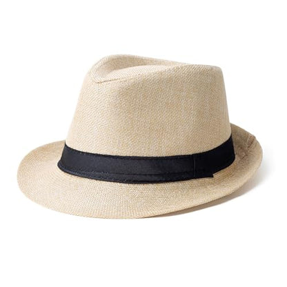 Classic Short Brim Fedora Summer Beach Trilby Hat - color: Black Band-creamy