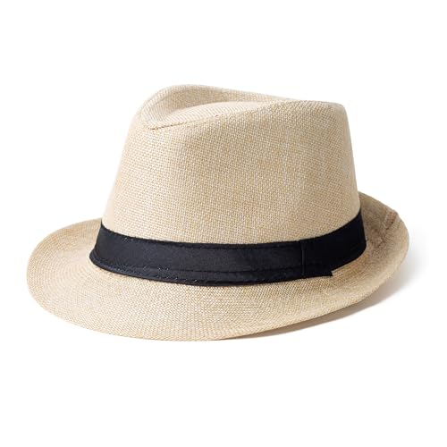 Classic Short Brim Fedora Summer Beach Trilby Hat - color: Black Band-creamy