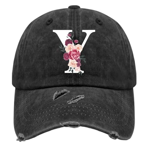 Custom Initial Letter Baseball Cap for Women, Personalized A-Z Monogram Washed Distressed Hat for Mom Gift - color: Classic Alphabetes A-z Cute Letter Caps Cute Baseball Hat 25