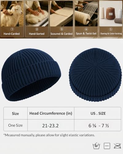 100% Merino Wool Fisherman Beanies for Men Winter Beanie Skull Cap - color: Dark Blue