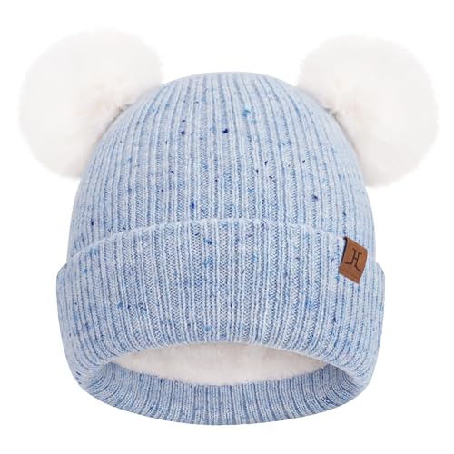 FZ FANTASTIC ZONE Toddler Kids Winter Hat Beanie Pompom Warm Fleece Baby Hats 0-6 12 Months 1 2 3 4 Year Old Girls Boys Gifts - color: Blue