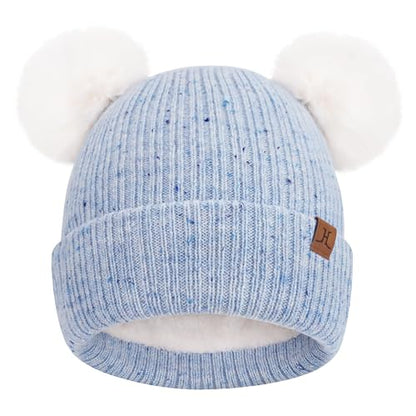 FZ FANTASTIC ZONE Toddler Kids Winter Hat Beanie Pompom Warm Fleece Baby Hats 0-6 12 Months 1 2 3 4 Year Old Girls Boys Gifts - color: Blue