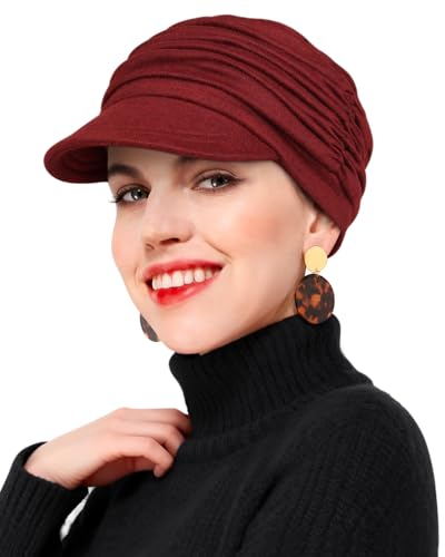 Newsboy Chemo Hat for Women - Soft Cap with Brim for Cancer & Alopecia - color: Burgundy