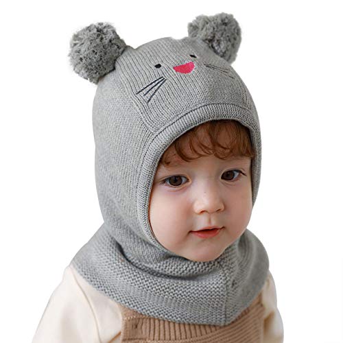 Baby Toddler Kids Winter Hats Warm Windproof Knit Scarf Hood Fleece Hat - color: Grey, size: 6-24 Months