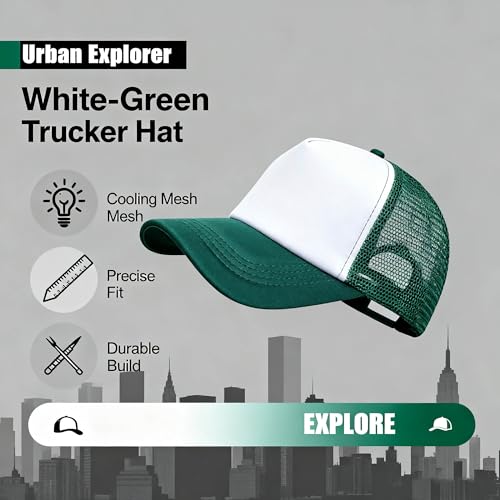 12 Pcs Sublimation Blank Trucker Hats Bulk Mesh Snapback Baseball Cap Mesh Trucker Caps for Men and Women DIY Custom Hats - color: Forest Green and White