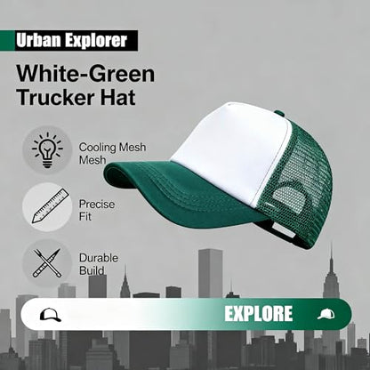 12 Pcs Sublimation Blank Trucker Hats Bulk Mesh Snapback Baseball Cap Mesh Trucker Caps for Men and Women DIY Custom Hats - color: Forest Green and White