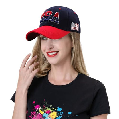 American Flag Baseball Caps Embroiderred USA Flag Patriotic Dad Hat Adjustable Trucker Hats for Men Women - color: Usa Flag Navy Black