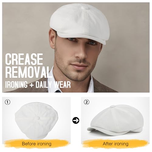BOTVELA Men's Newsboy Gatsby Hat Cotton Cabbie Cap - color: White, size: 7 1/2
