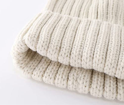 Connectyle Women's Rib Knit Cuffed Beanie Hat Stretch Acrylic Winter Hat Thick Warm Snow Ski Cap - color: Beige