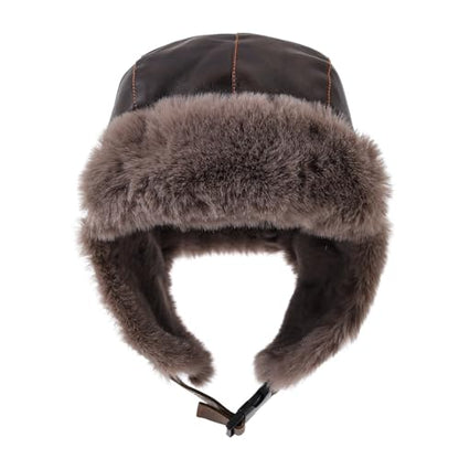 Faux Fur Trapper Hat Womens Winter Hats with Ear Flaps Leather Ushanka Russian Hat for Men Cossack Hunter Ski Caps - color: Mg-lfm25119-coffee