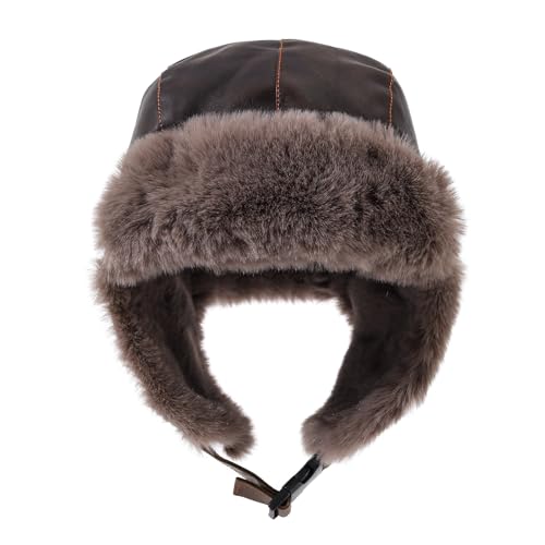 Faux Fur Trapper Hat Womens Winter Hats with Ear Flaps Leather Ushanka Russian Hat for Men Cossack Hunter Ski Caps - color: Mg-lfm25119-coffee
