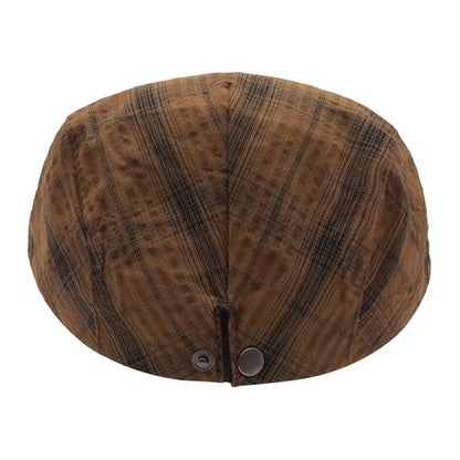 ZLYC 남성용 여름 플랫 캡 Scally Ivy Gatsby Newsboy Beret Driver Cabbie 사냥 모자 - color: 격자 무늬 브라운.